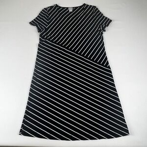 Chicos Women's Size 1 (8) Striped Black White Short Sleeves Knee Length Dress